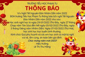 THÔNG BÁO LỊCH NGHỈ TẾT NGUYÊN ĐÁN NHÂM DẦN 2022